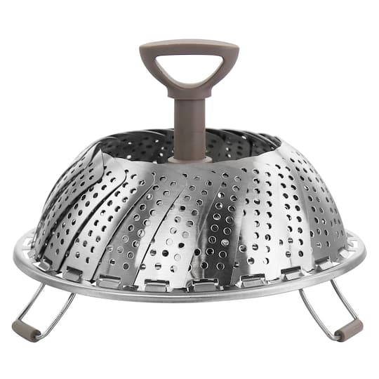 Martha Stewart Stainless Steel Folding Steamer Insert with Taupe Handle